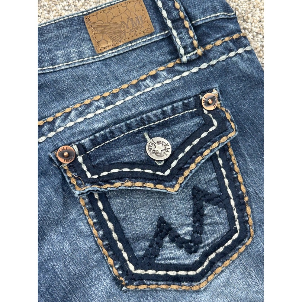 YMI Jeans Womens 7 Denim Bootcut Thick Stitch Flap Pocket Low Rise Jeans #0847
